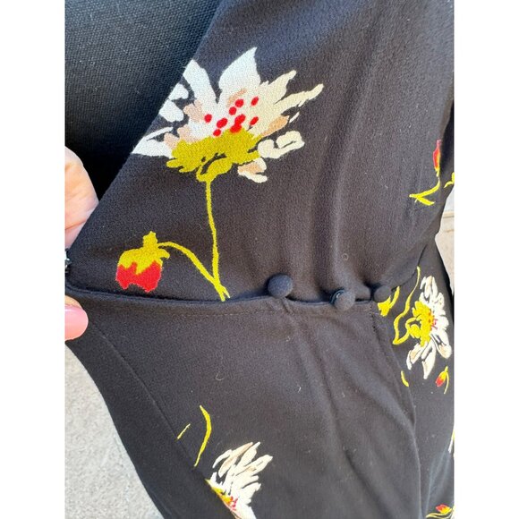 Free People Black Floral V-Neck Dress Bell Sleeves Boho Cottage Core Feminine - Picture 13 of 13